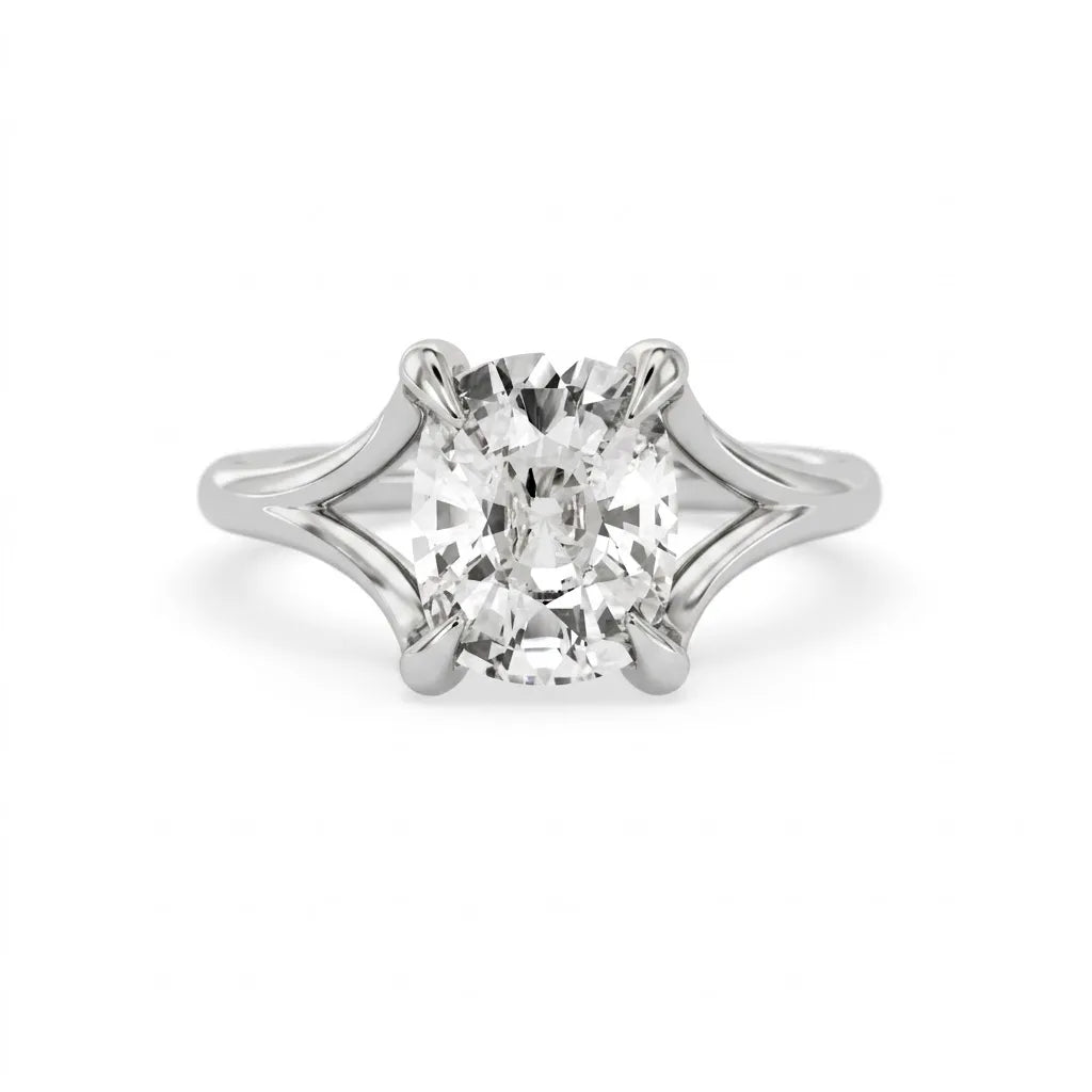OctaPearl 3 ct Cushion Cut Split Shank Claw Prong Lab Grown Diamond Engagement Ring