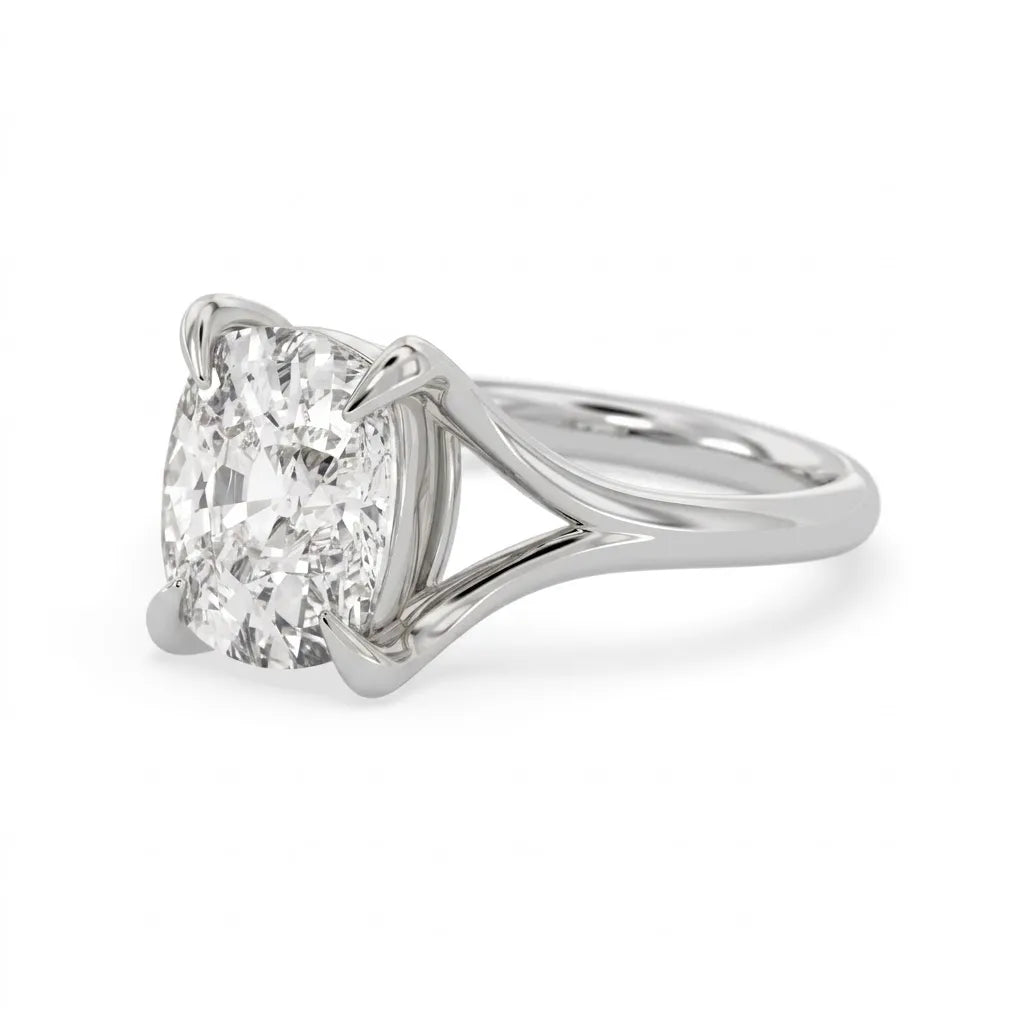 OctaPearl 3 ct Cushion Cut Split Shank Claw Prong Lab Grown Diamond Engagement Ring