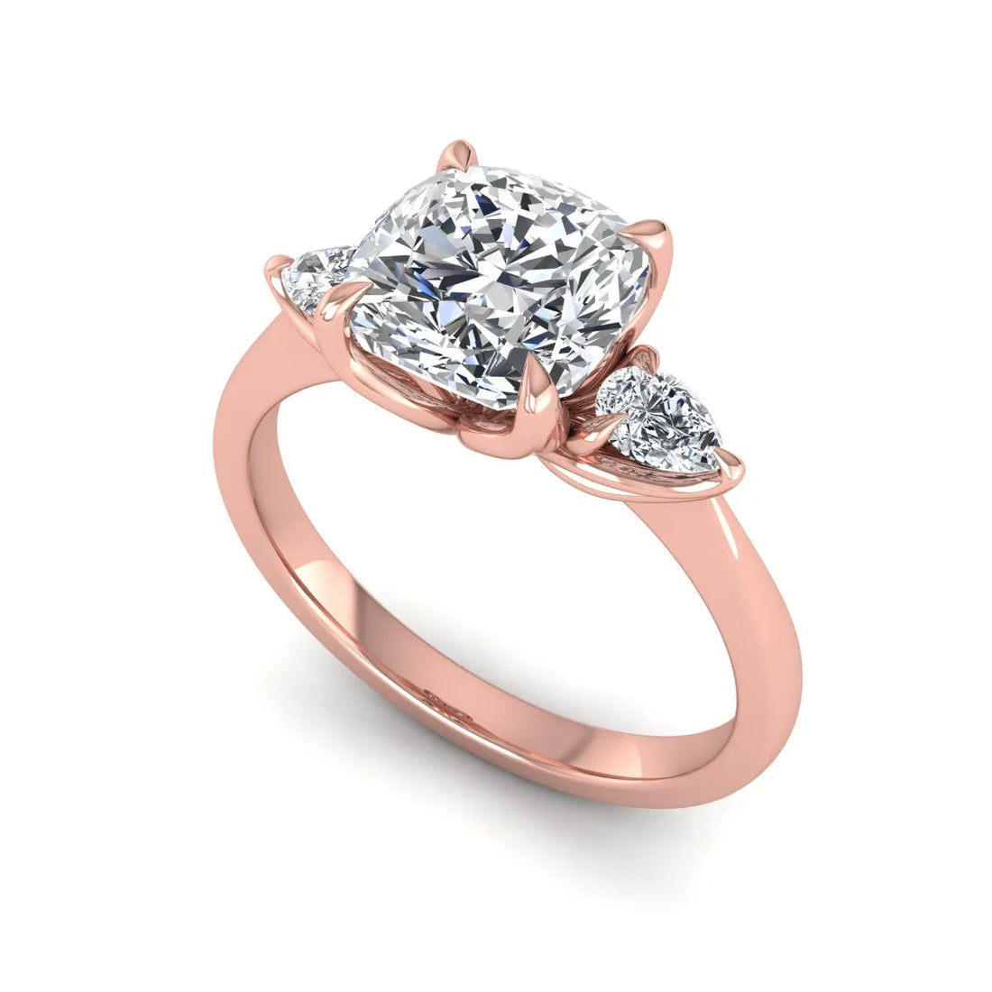 OctaPearl 1.5 ct Cushion Cut Three Stone Lab Grown Diamond Engagement Ring with Pear Side Stones