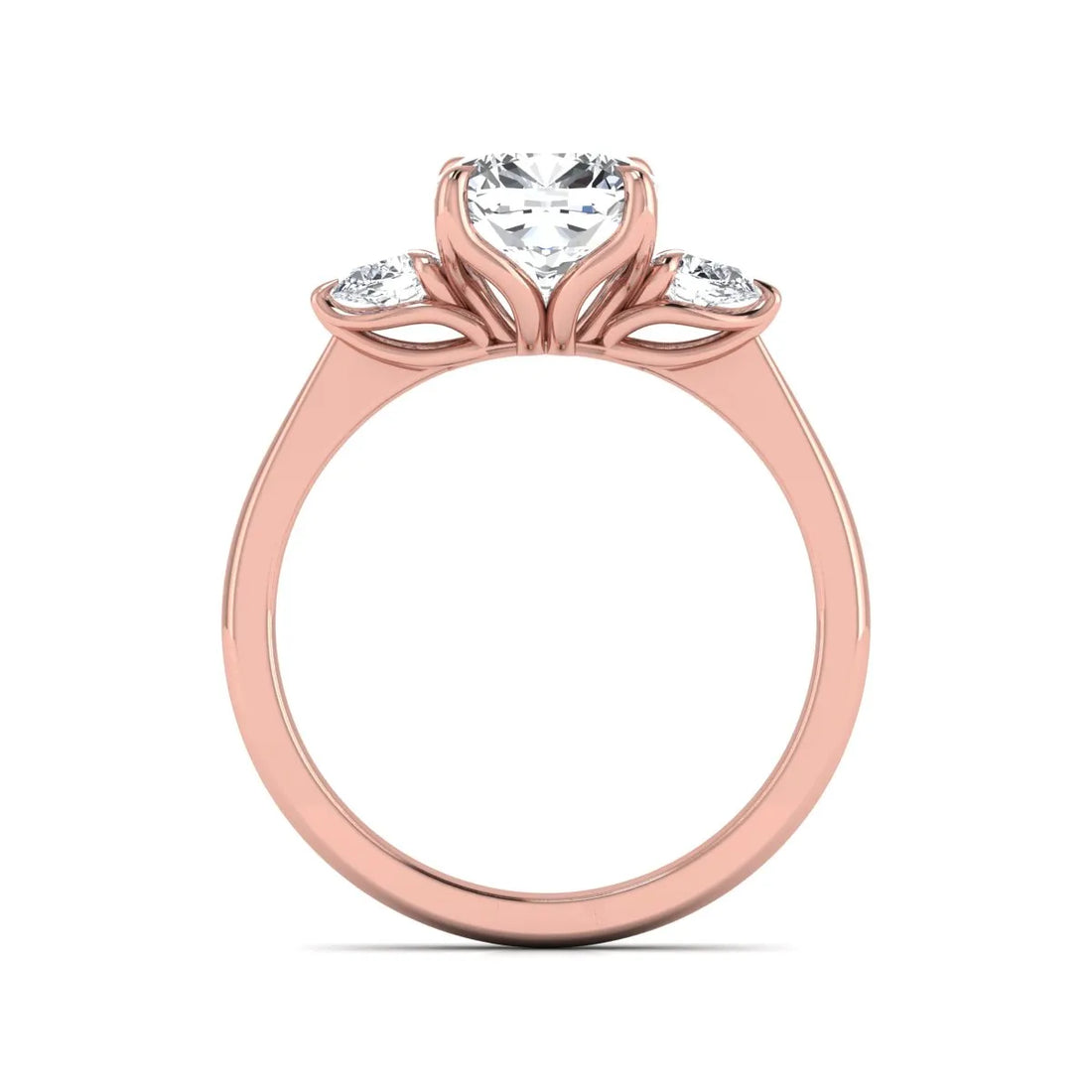 OctaPearl 1.5 ct Cushion Cut Three Stone Lab Grown Diamond Engagement Ring with Pear Side Stones