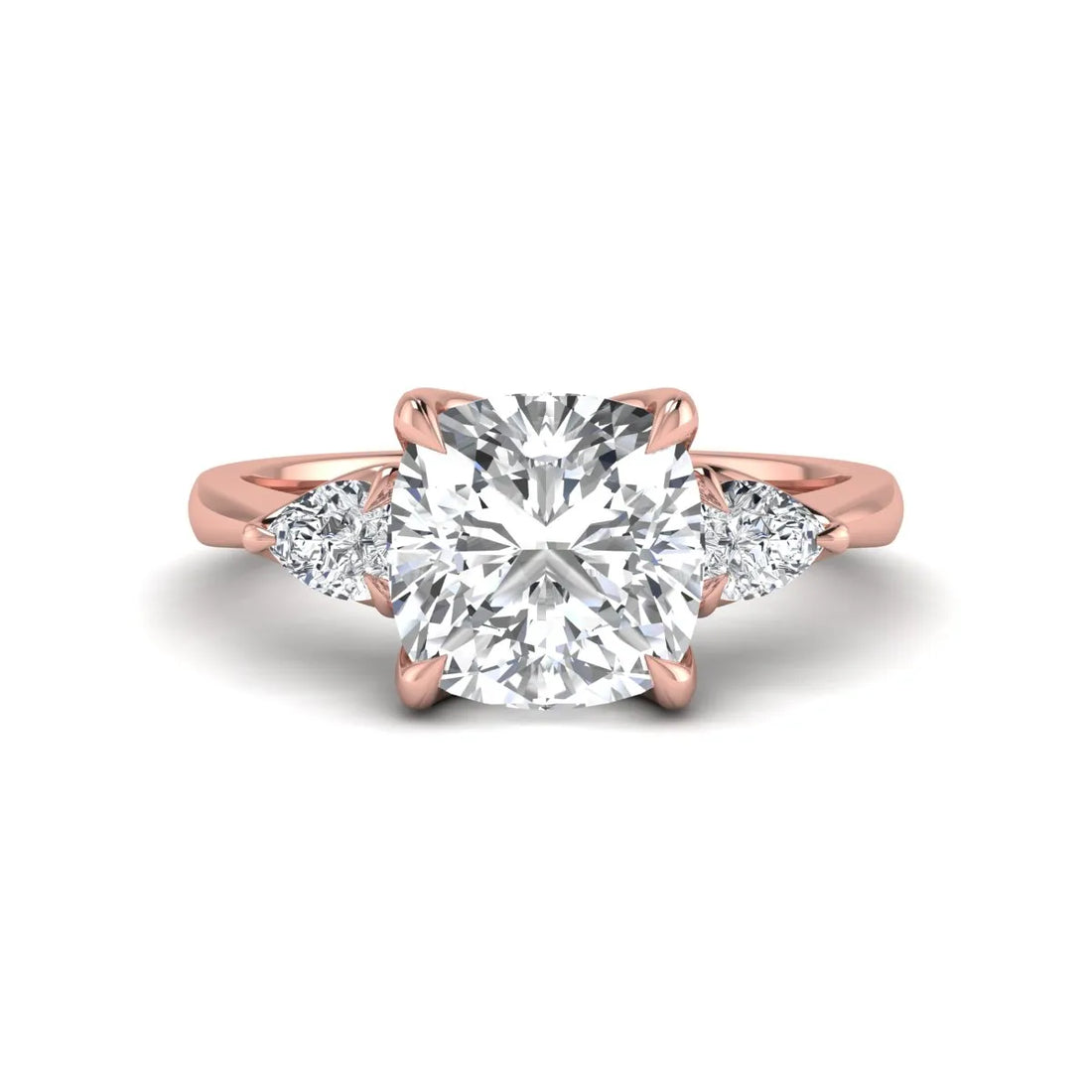 OctaPearl 1.5 ct Cushion Cut Three Stone Lab Grown Diamond Engagement Ring with Pear Side Stones