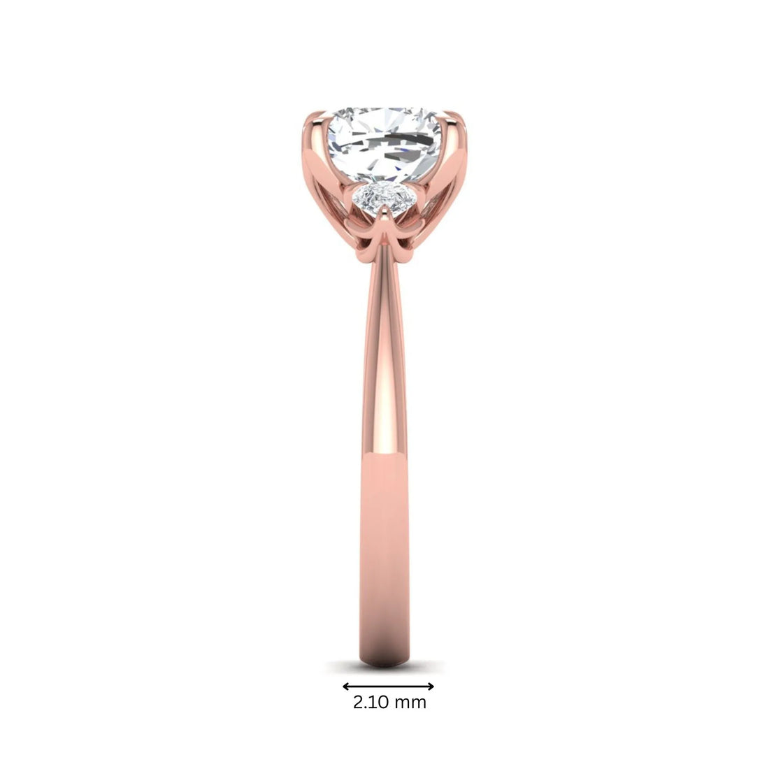 OctaPearl 1.5 ct Cushion Cut Three Stone Lab Grown Diamond Engagement Ring with Pear Side Stones
