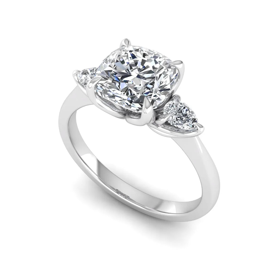 OctaPearl 1.5 ct Cushion Cut Three Stone Lab Grown Diamond Engagement Ring with Pear Side Stones