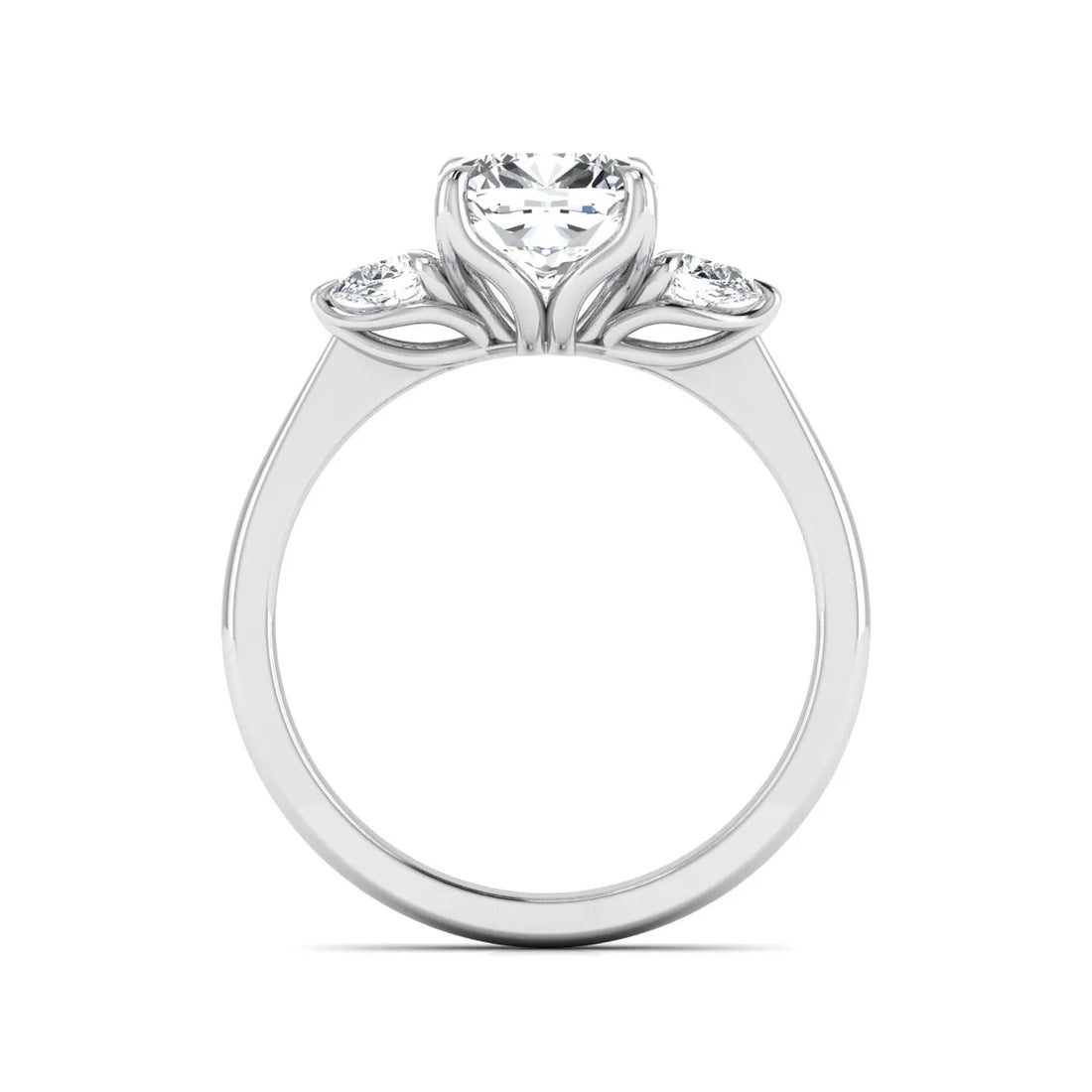 OctaPearl 1.5 ct Cushion Cut Three Stone Lab Grown Diamond Engagement Ring with Pear Side Stones