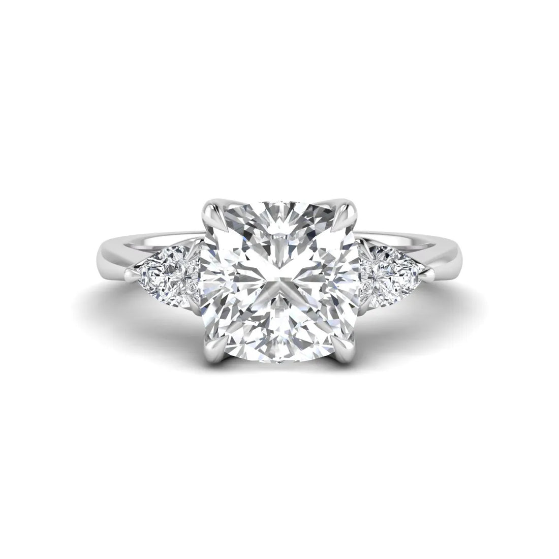 OctaPearl 1.5 ct Cushion Cut Three Stone Lab Grown Diamond Engagement Ring with Pear Side Stones