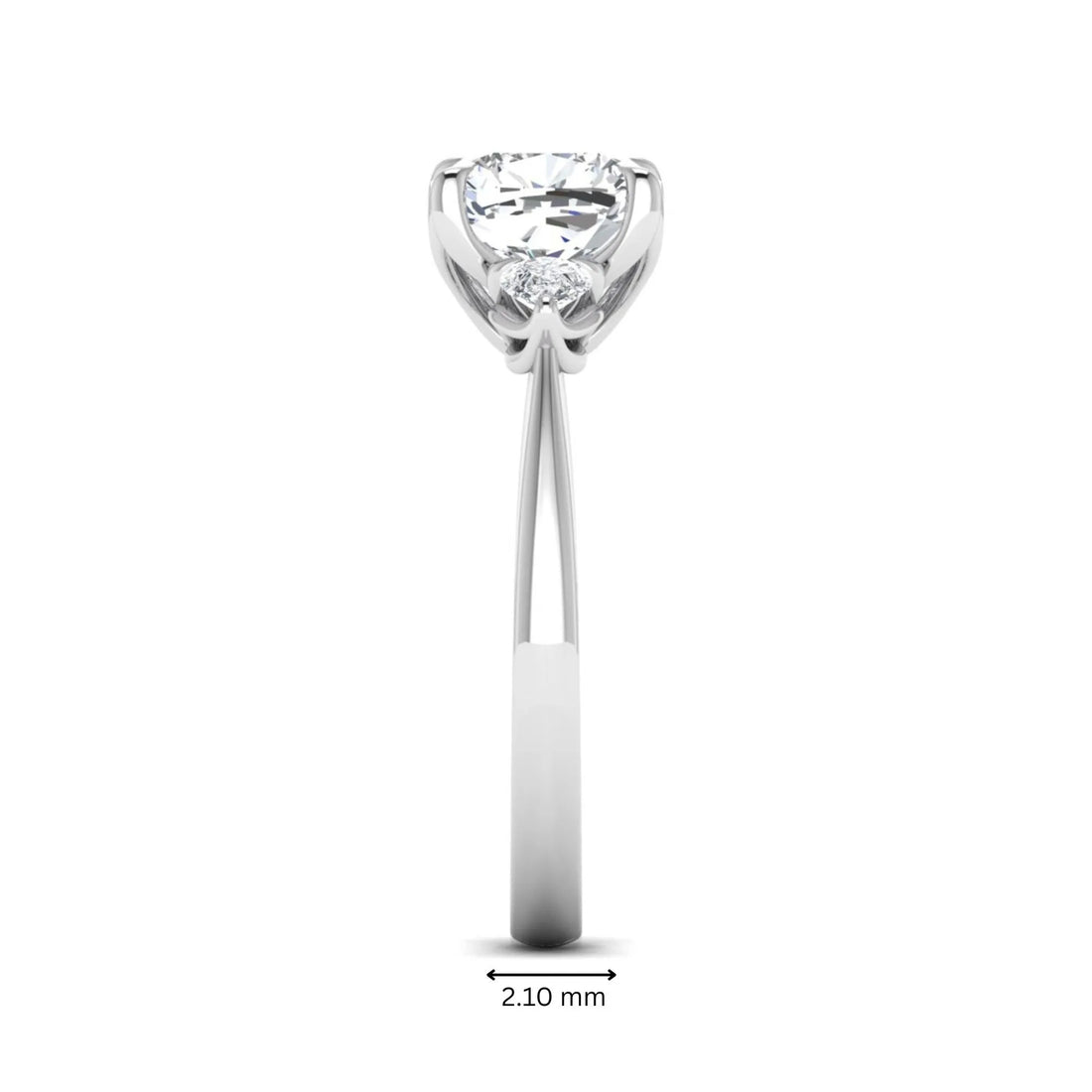 OctaPearl 1.5 ct Cushion Cut Three Stone Lab Grown Diamond Engagement Ring with Pear Side Stones