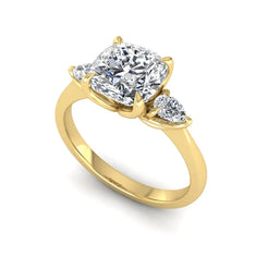 OctaPearl 1.5 ct Cushion Cut Three Stone Lab Grown Diamond Engagement Ring with Pear Side Stones - alternate view