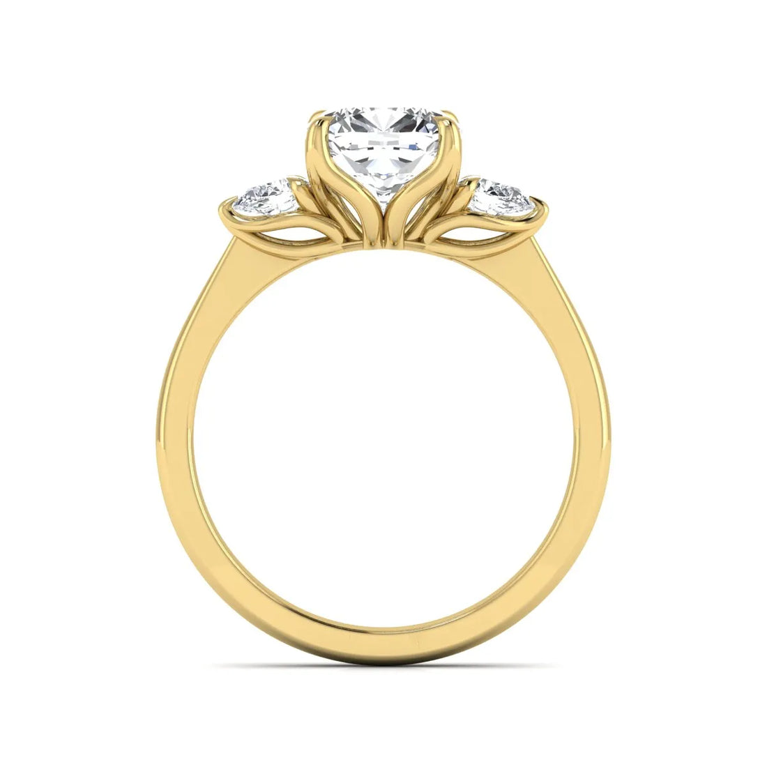 OctaPearl 1.5 ct Cushion Cut Three Stone Lab Grown Diamond Engagement Ring with Pear Side Stones