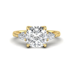 OctaPearl 1.5 ct Cushion Cut Three Stone Lab Grown Diamond Engagement Ring with Pear Side Stones