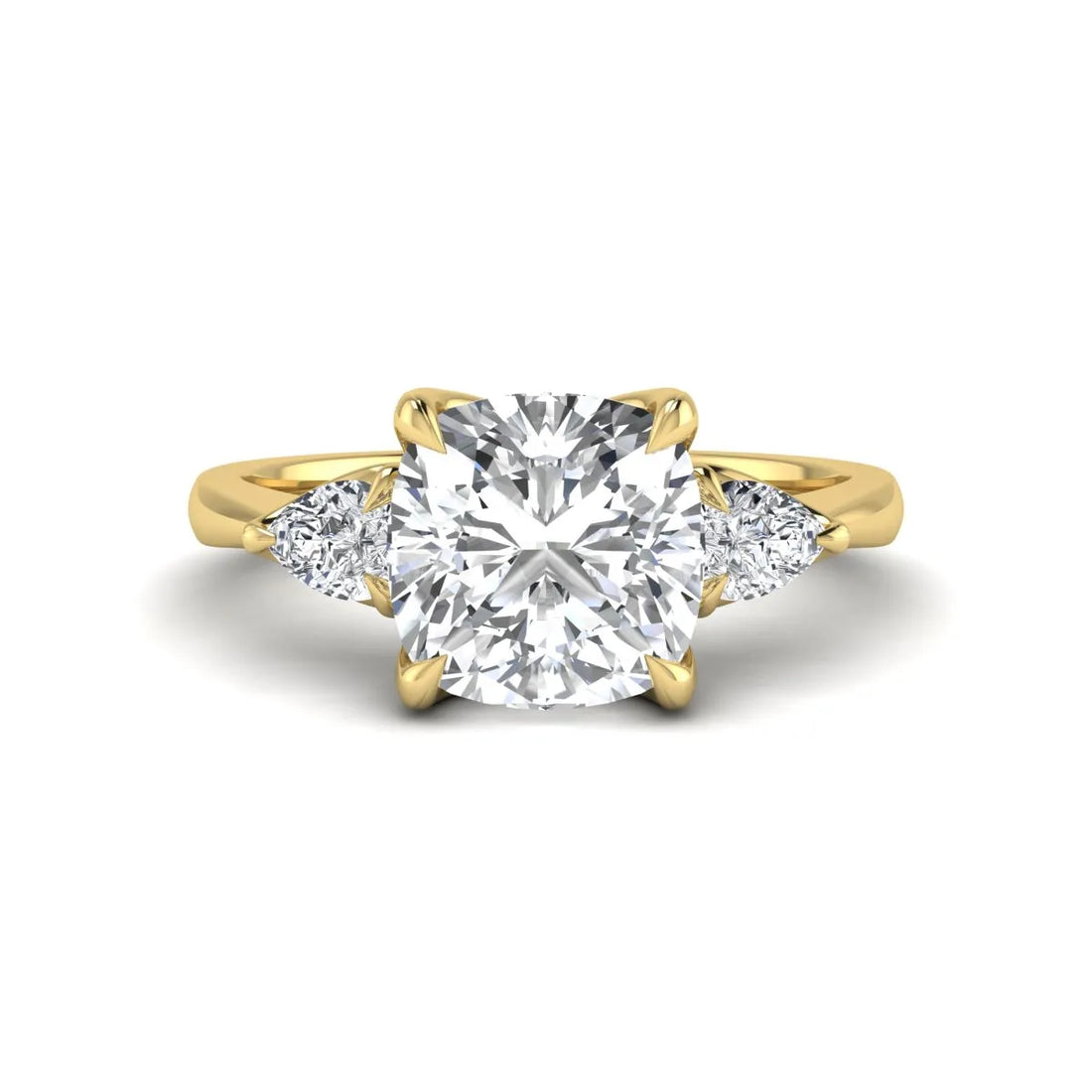 OctaPearl 1.5 ct Cushion Cut Three Stone Lab Grown Diamond Engagement Ring with Pear Side Stones