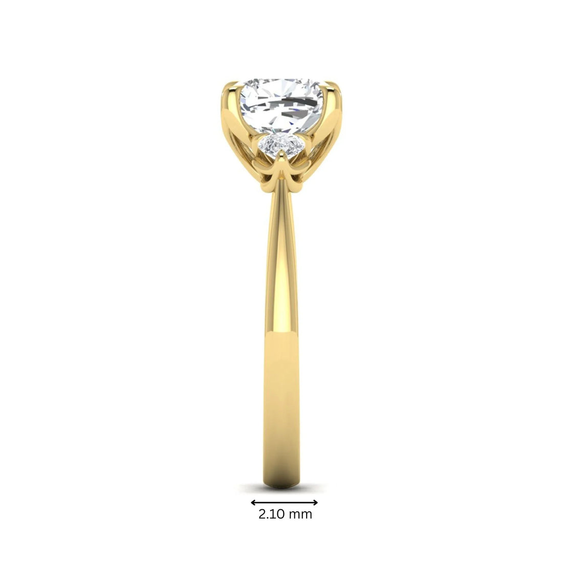 OctaPearl 1.5 ct Cushion Cut Three Stone Lab Grown Diamond Engagement Ring with Pear Side Stones