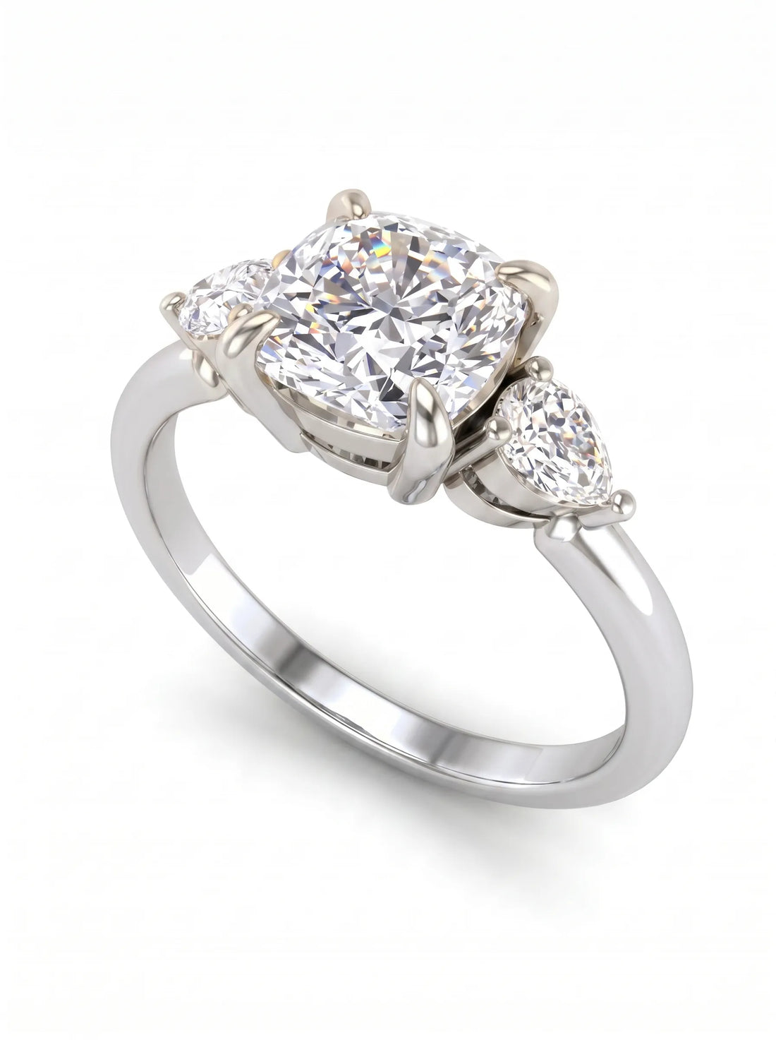 OctaPearl 1 ct Cushion Three Stone Lab Grown Diamond Engagement Ring