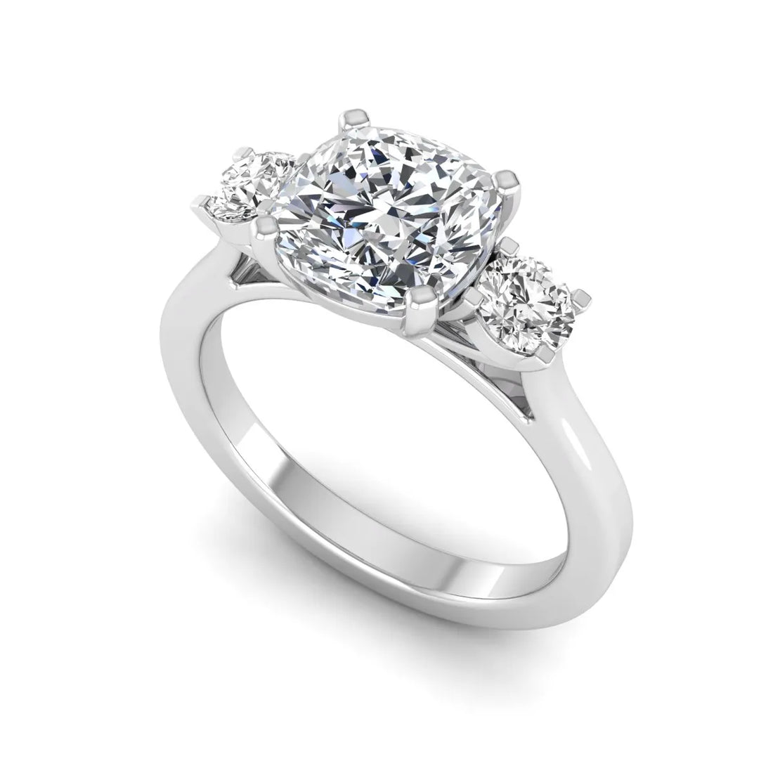 OctaPearl Cushion Three Stone Lab Grown Diamond Engagement Ring
