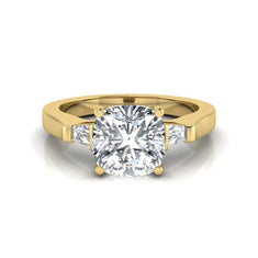 1.5 ct Cushion Three Stone Lab Grown Diamond Engagement Ring with Baguette Side Diamonds