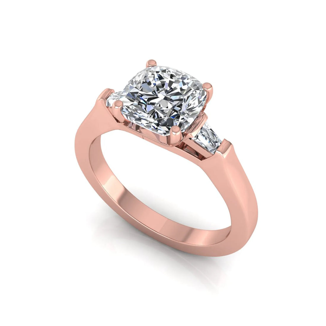OctaPearl 1.5 ct Cushion Three Stone Lab Grown Diamond Engagement Ring with Baguette Side Diamonds