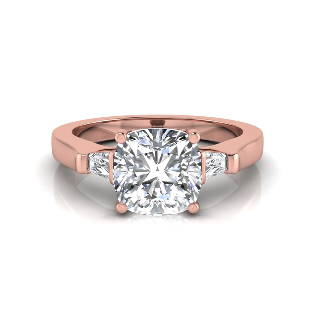 OctaPearl 1.5 ct Cushion Three Stone Lab Grown Diamond Engagement Ring with Baguette Side Diamonds