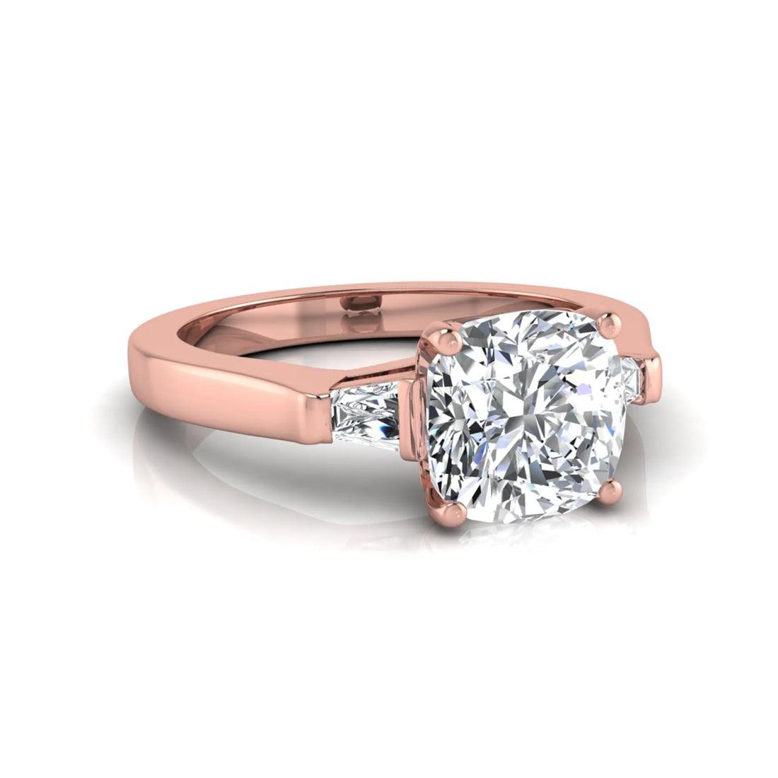 OctaPearl 1.5 ct Cushion Three Stone Lab Grown Diamond Engagement Ring with Baguette Side Diamonds