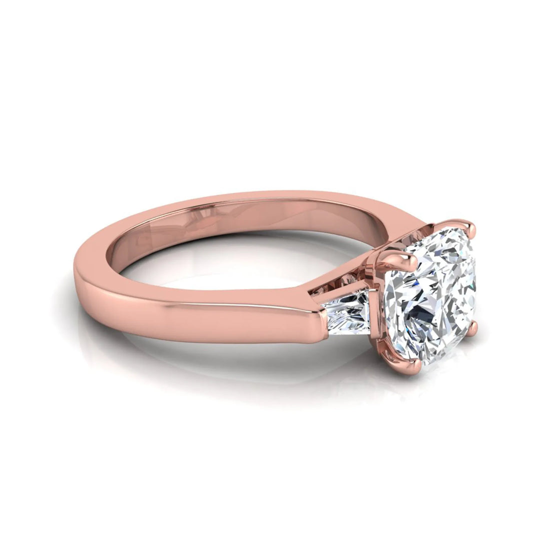 OctaPearl 1.5 ct Cushion Three Stone Lab Grown Diamond Engagement Ring with Baguette Side Diamonds