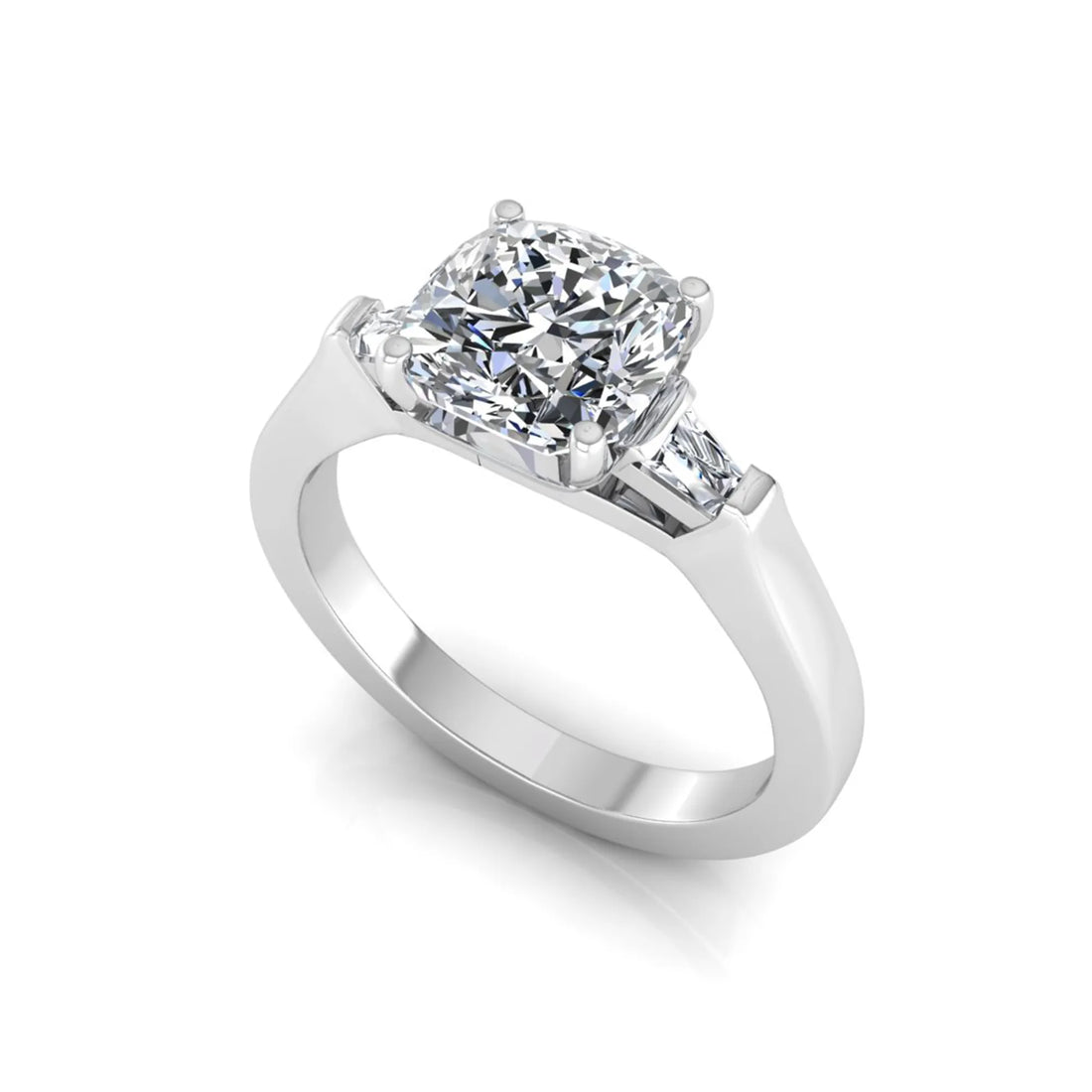 OctaPearl 1.5 ct Cushion Three Stone Lab Grown Diamond Engagement Ring with Baguette Side Diamonds
