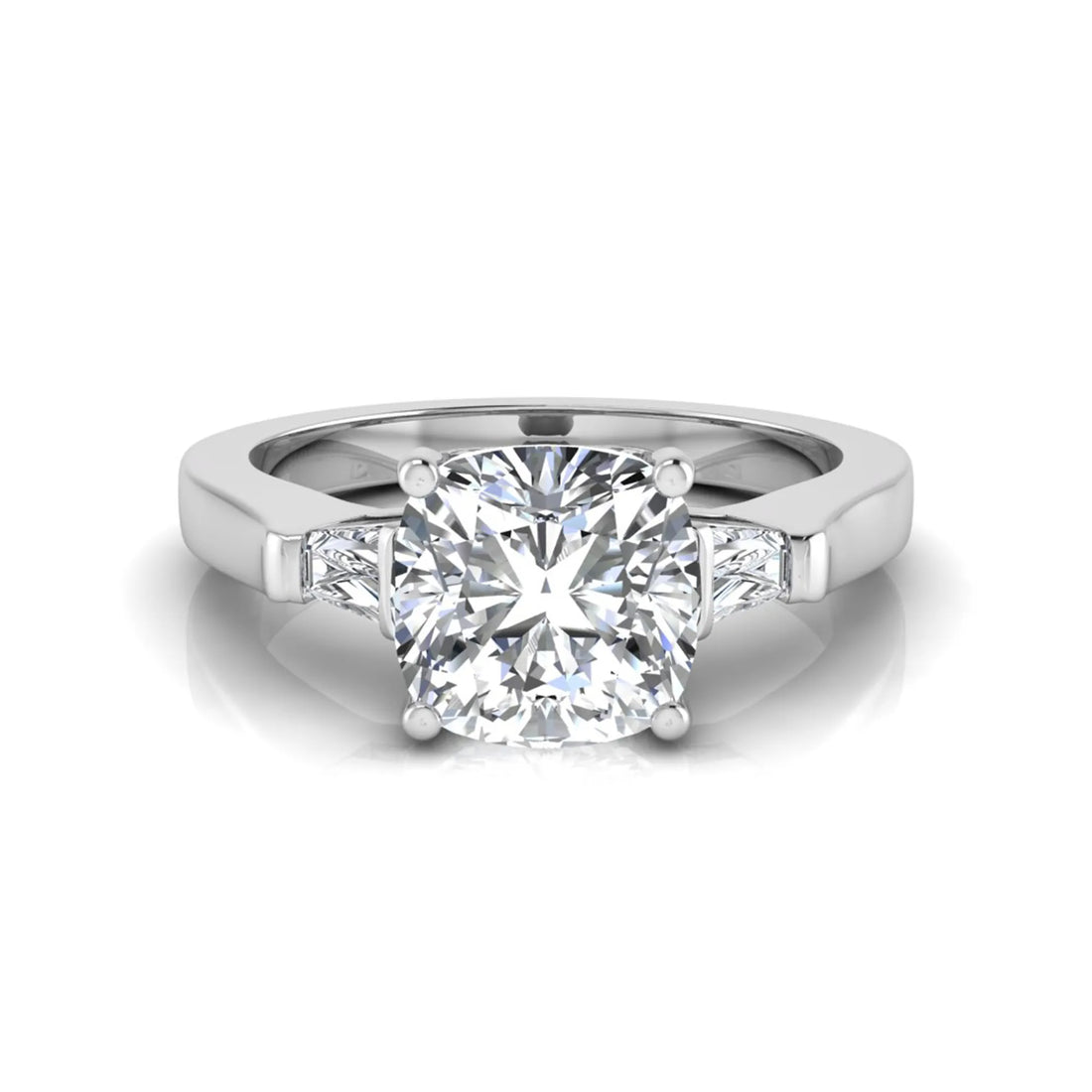 OctaPearl 1.5 ct Cushion Three Stone Lab Grown Diamond Engagement Ring with Baguette Side Diamonds