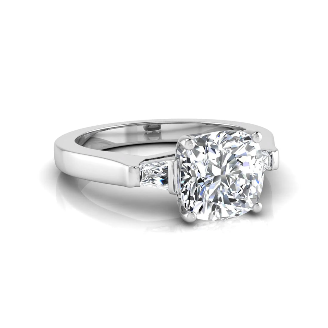 OctaPearl 1.5 ct Cushion Three Stone Lab Grown Diamond Engagement Ring with Baguette Side Diamonds