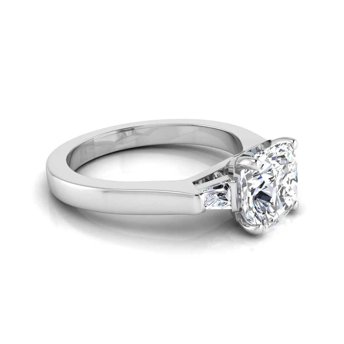 OctaPearl 1.5 ct Cushion Three Stone Lab Grown Diamond Engagement Ring with Baguette Side Diamonds