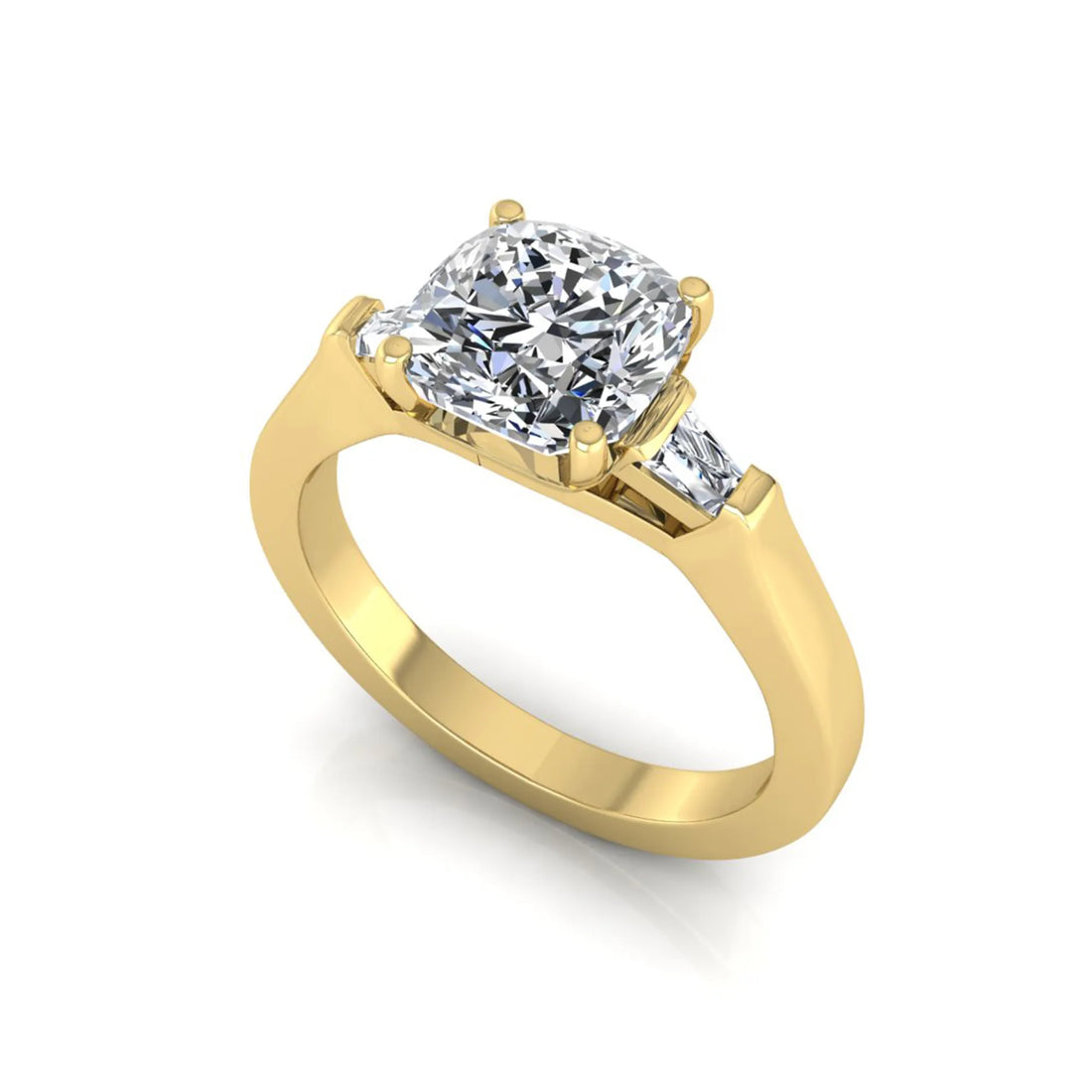 OctaPearl 1.5 ct Cushion Three Stone Lab Grown Diamond Engagement Ring with Baguette Side Diamonds