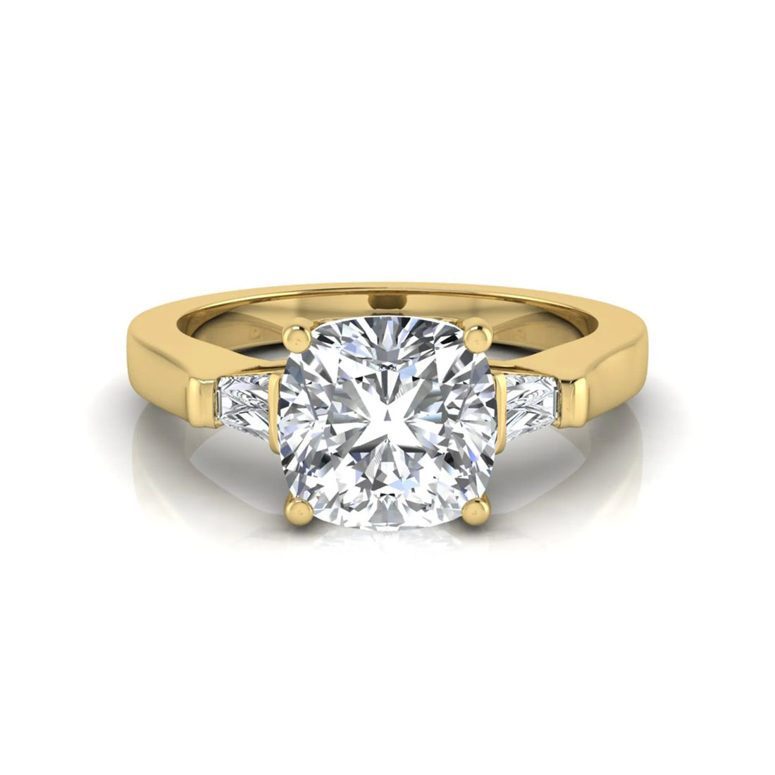 OctaPearl 1.5 ct Cushion Three Stone Lab Grown Diamond Engagement Ring with Baguette Side Diamonds