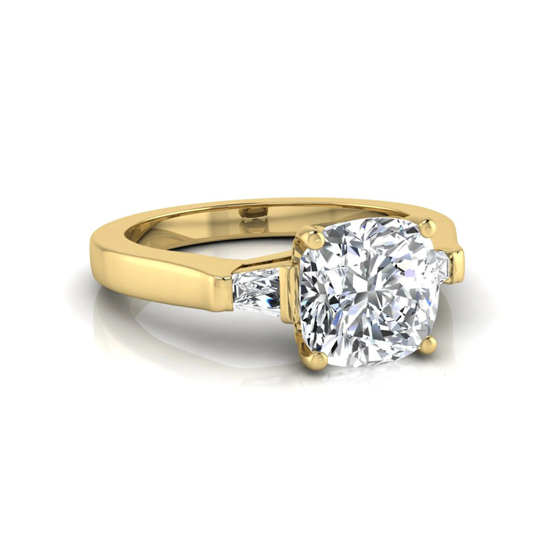 OctaPearl 1.5 ct Cushion Three Stone Lab Grown Diamond Engagement Ring with Baguette Side Diamonds