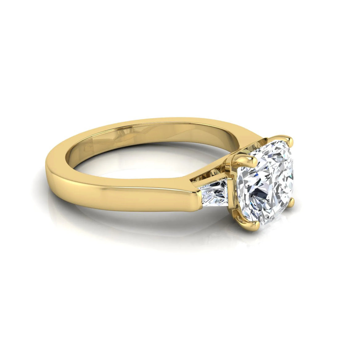 OctaPearl 1.5 ct Cushion Three Stone Lab Grown Diamond Engagement Ring with Baguette Side Diamonds