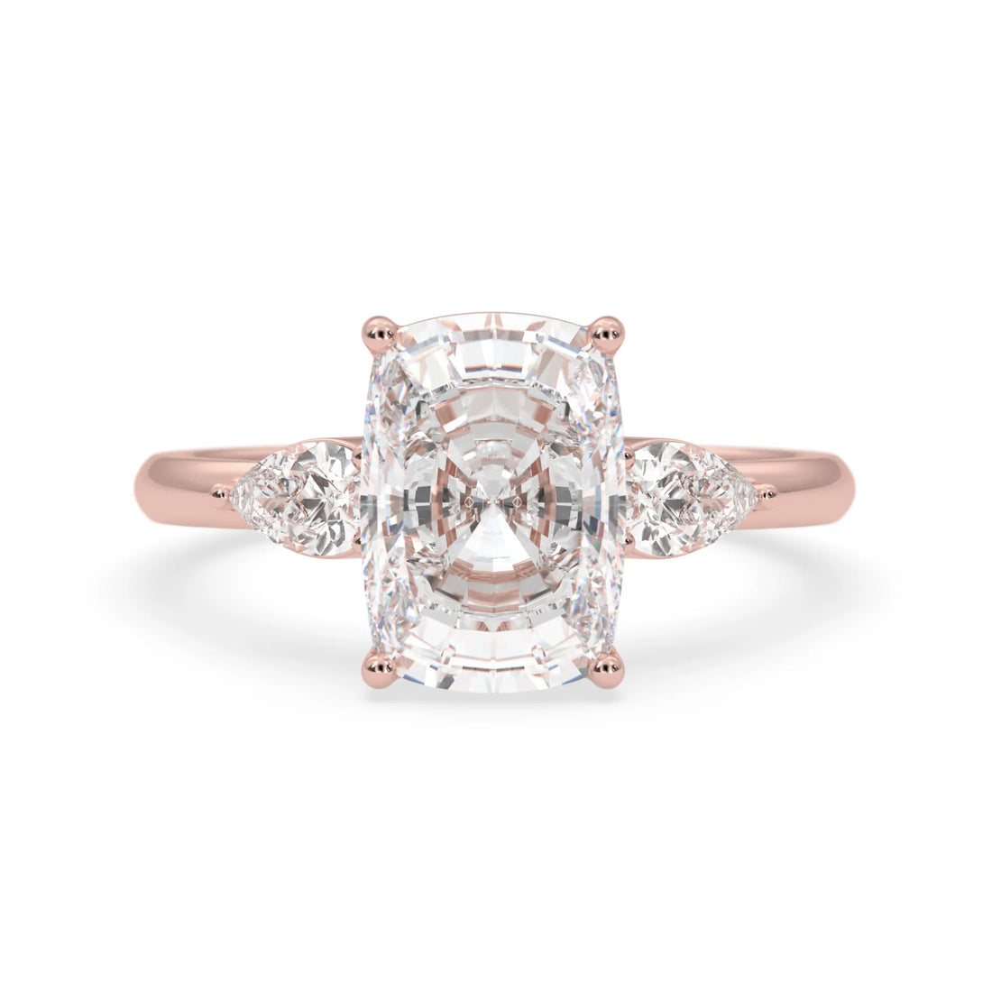 OctaPearl 4 ct Cushion Lab Grown Diamond Three Stone Engagement Ring