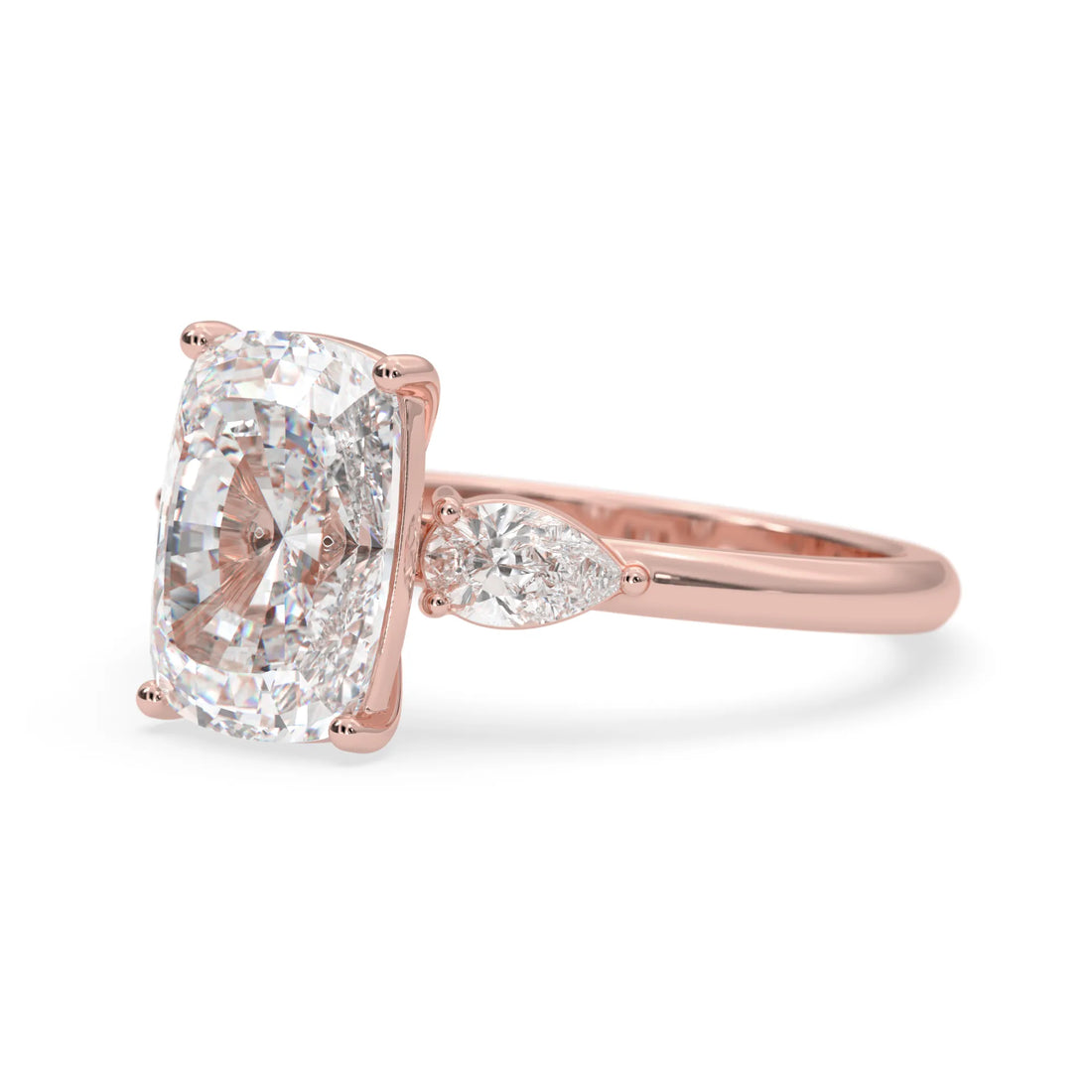 OctaPearl 4 ct Cushion Lab Grown Diamond Three Stone Engagement Ring