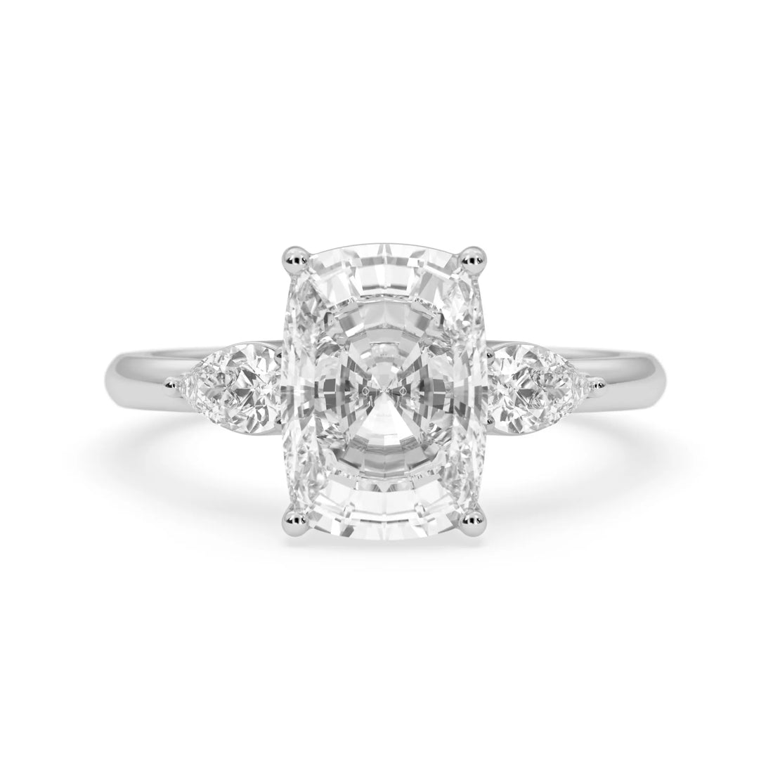 OctaPearl 4 ct Cushion Lab Grown Diamond Three Stone Engagement Ring