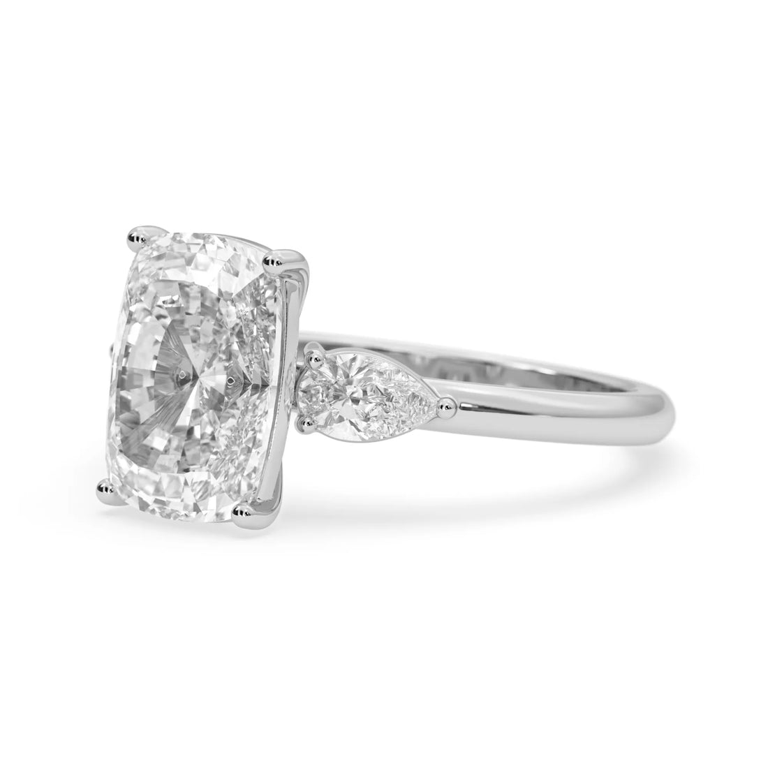OctaPearl 4 ct Cushion Lab Grown Diamond Three Stone Engagement Ring