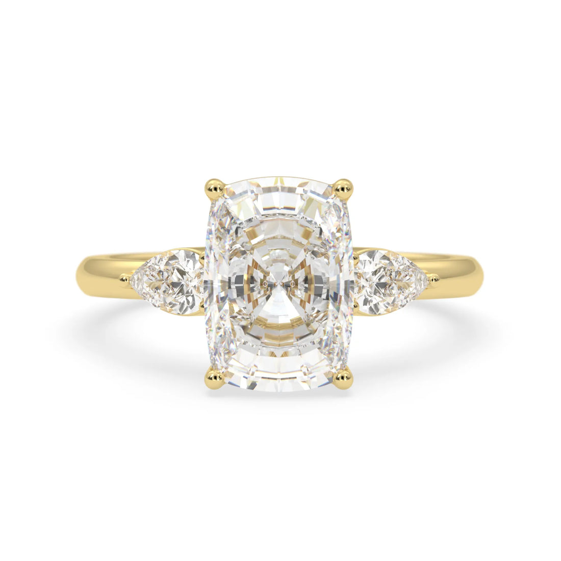 OctaPearl 4 ct Cushion Lab Grown Diamond Three Stone Engagement Ring