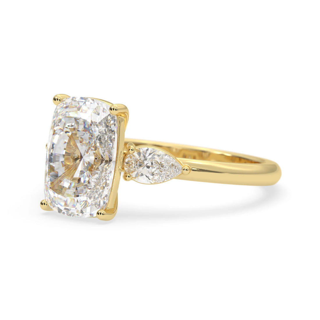 OctaPearl 4 ct Cushion Lab Grown Diamond Three Stone Engagement Ring