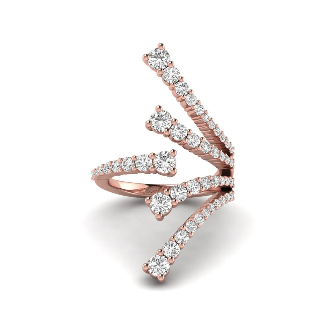 OctaPearl Round Multi Row Lab Grown Diamond Open Cuff Cluster Pave Bypass Ring