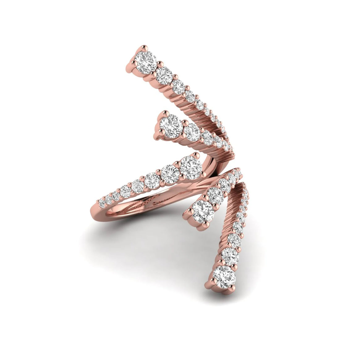OctaPearl Round Multi Row Lab Grown Diamond Open Cuff Cluster Pave Bypass Ring