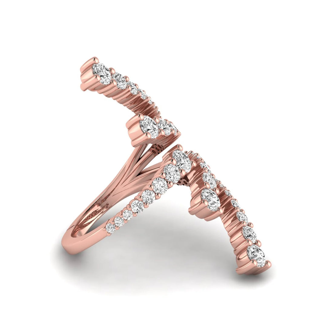 OctaPearl Round Multi Row Lab Grown Diamond Open Cuff Cluster Pave Bypass Ring