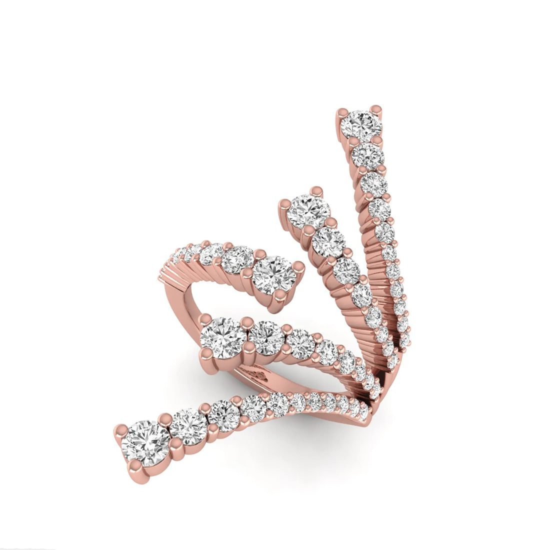 OctaPearl Round Multi Row Lab Grown Diamond Open Cuff Cluster Pave Bypass Ring