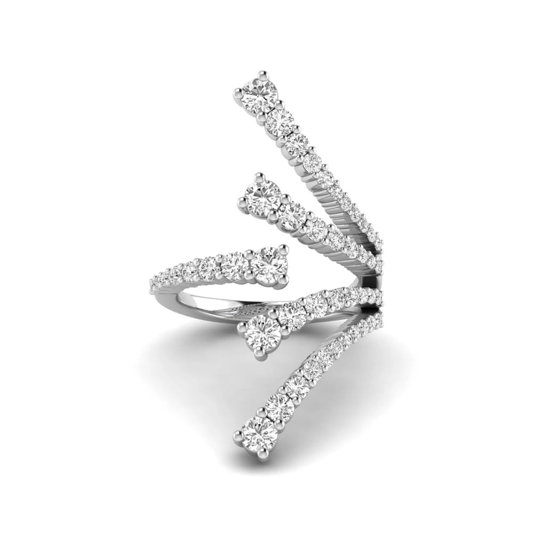 OctaPearl Round Multi Row Lab Grown Diamond Open Cuff Cluster Pave Bypass Ring
