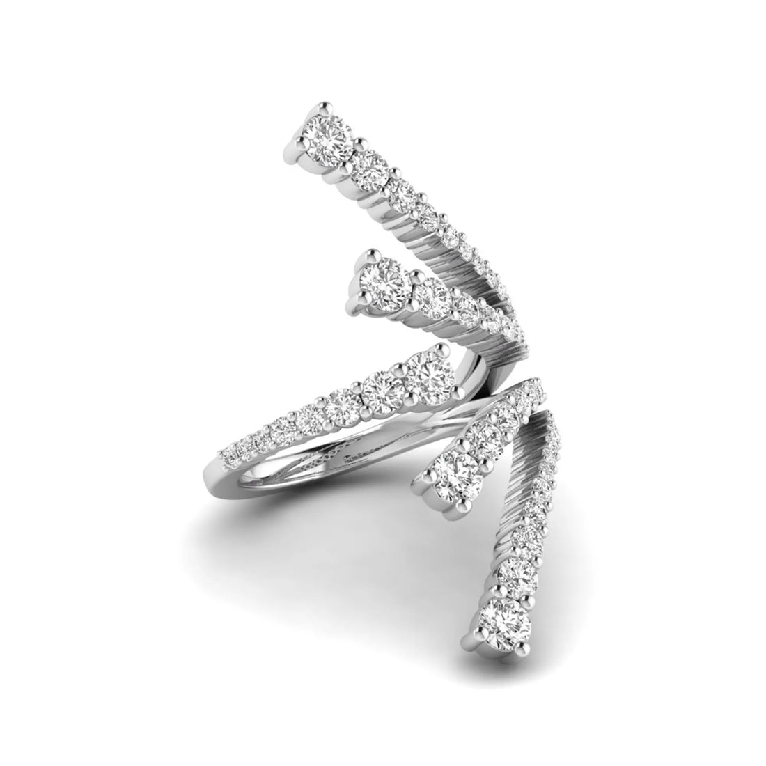 OctaPearl Round Multi Row Lab Grown Diamond Open Cuff Cluster Pave Bypass Ring