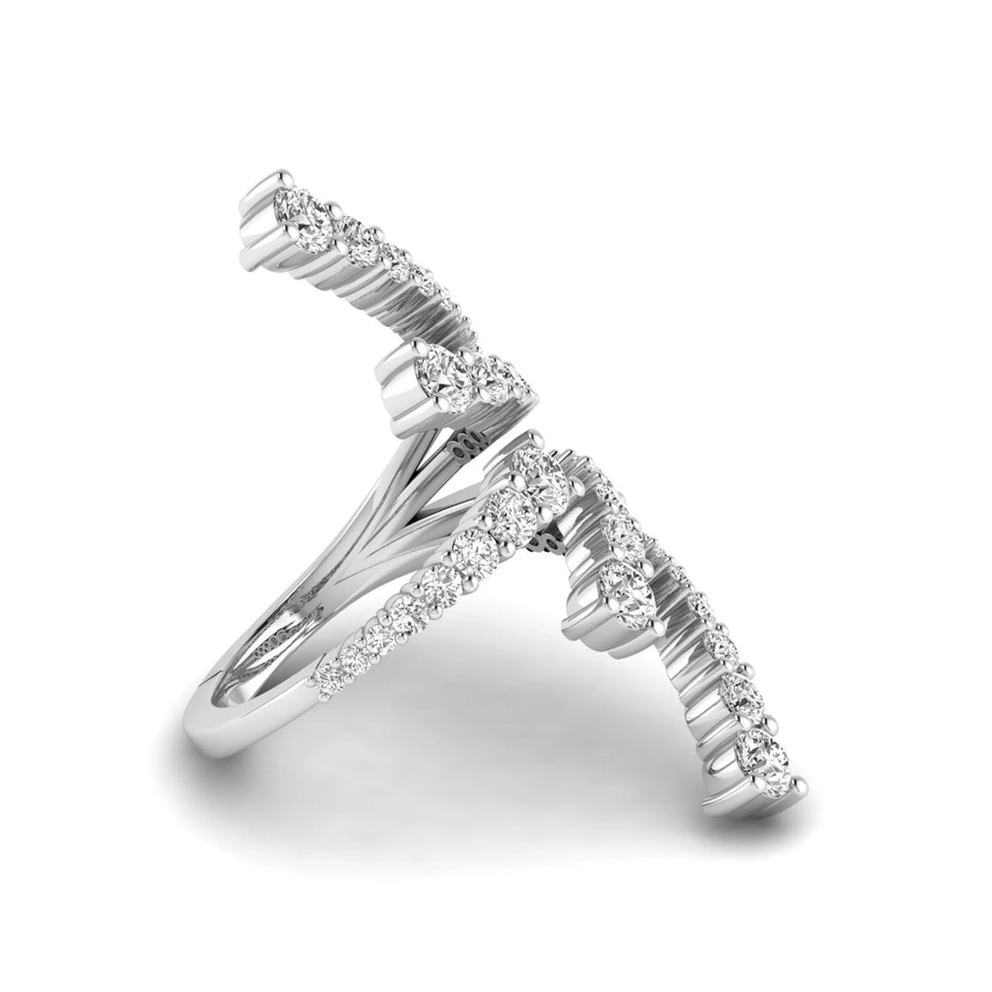 OctaPearl Round Multi Row Lab Grown Diamond Open Cuff Cluster Pave Bypass Ring