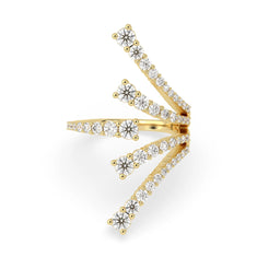 OctaPearl Round Multi Row Lab Grown Diamond Open Cuff Cluster Pave Bypass Ring