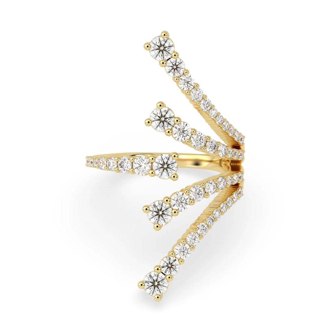 OctaPearl Round Multi Row Lab Grown Diamond Open Cuff Cluster Pave Bypass Ring