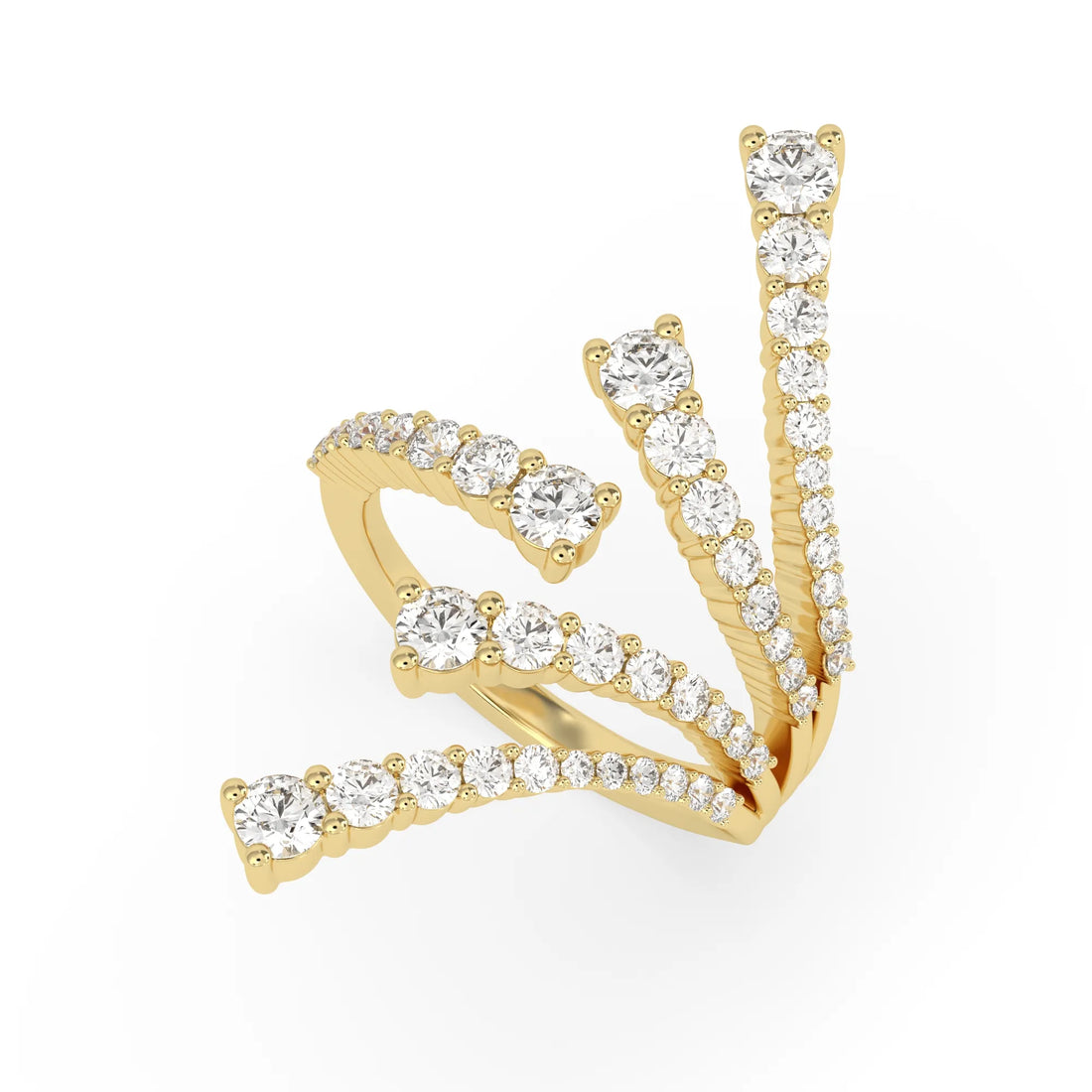OctaPearl Round Multi Row Lab Grown Diamond Open Cuff Cluster Pave Bypass Ring