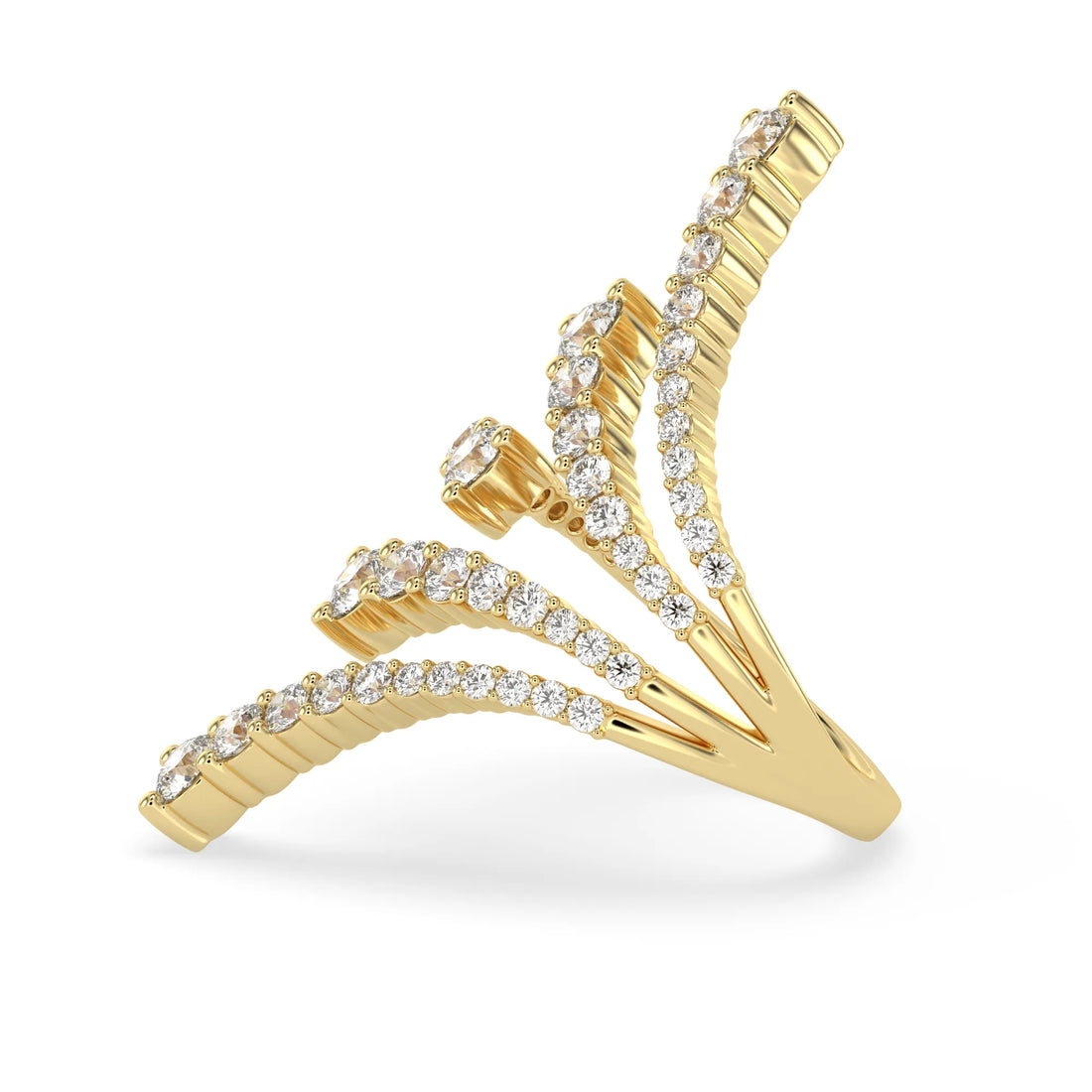 OctaPearl Round Multi Row Lab Grown Diamond Open Cuff Cluster Pave Bypass Ring