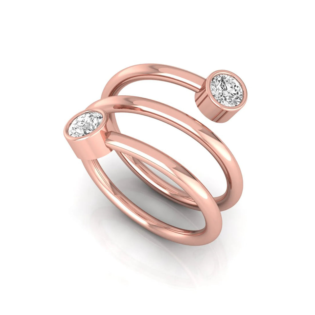 OctaPearl Bezel Set Round Two Stone Lab Grown Diamond Open Bypass Wrap Ring