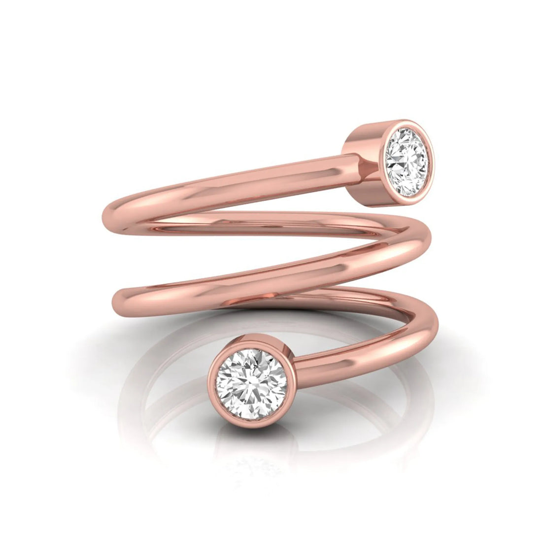 OctaPearl Bezel Set Round Two Stone Lab Grown Diamond Open Bypass Wrap Ring