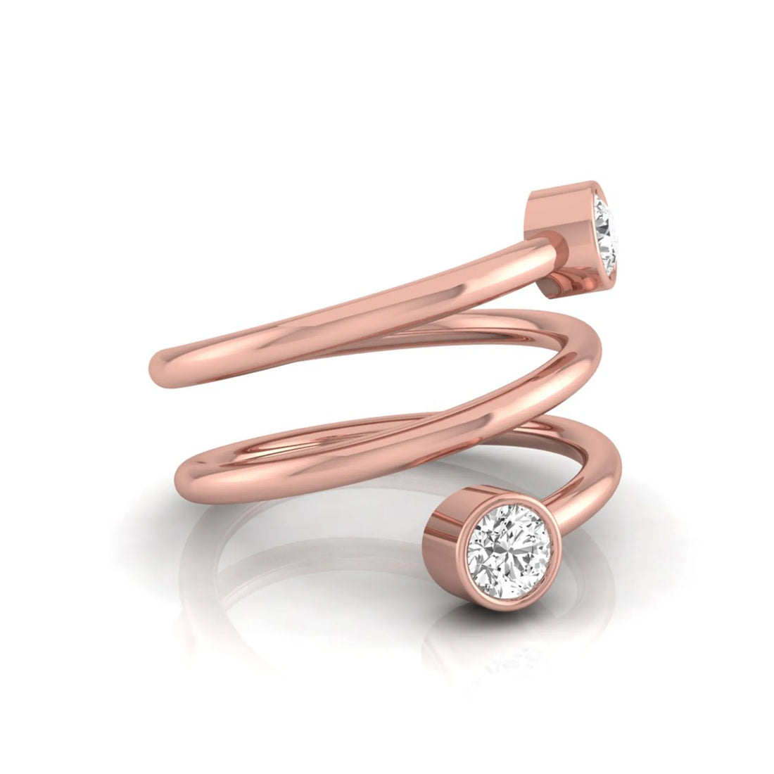 OctaPearl Bezel Set Round Two Stone Lab Grown Diamond Open Bypass Wrap Ring